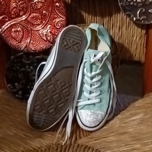 Women's sneakers-light aqua color with sparkling toes
